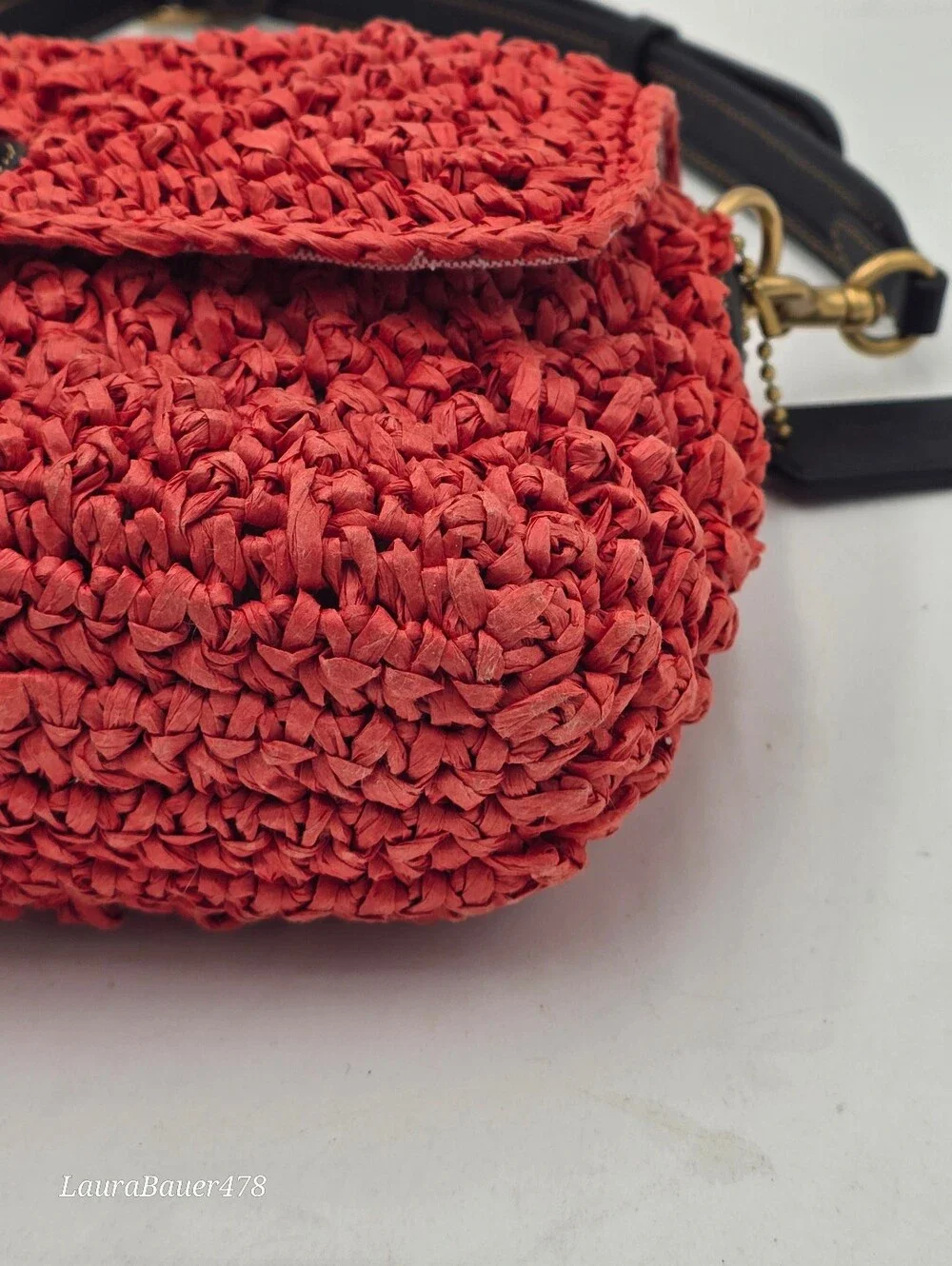 Coach Soft Tabby In Straw And Smooth Leather, Red Orange, CA032